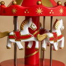 Carrossel Musical Natalino de Corda 17 cm: Enfeite de Natal com Música e Cavalinhos Giratórios