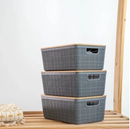 Kit 3 caixas organizadoras tampa de bambu multiuso Preto