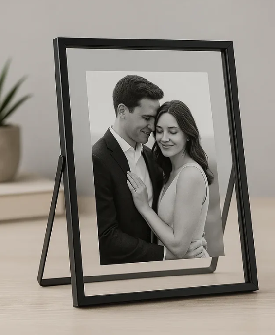 Porta Retrato Personalizado de Vidro Premium - Preto - Angel & Home