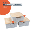 Kit 3 Caixas Organizadoras Tampa de Bambu Multiuso - Branca (12 Litros) - Angel & Home