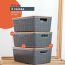 Kit 3 Caixas Organizadoras Tampa de Bambu Multiuso- Preto (4 Litros) - Angel & Home