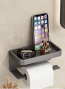 Suporte Porta Papel Higiênico em Metal Preto com Apoio para Celular - Angel & Home