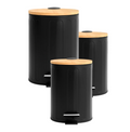 Lixeira Inox com Tampa de Bambu e Pedal – 3L, 5L ou 9L - Retangular Luxo Preta ou Branca - Angel & Home