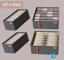 Kit com 4 organizadores de roupas íntimas da Angel & Home, caixas para meias e roupas íntimas em tecido compacto.