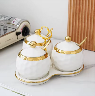 Conjunto de Potes de Cerâmica Açucareiro e Saleiro Lenogue – Kit Elegante para Cozinha