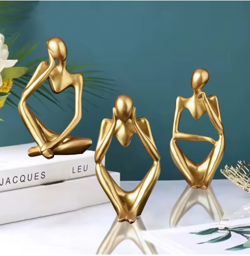 Kit com 3 estátuas pensador decorativas da Angel & Home, ideal para sala e escritório com toque de luxo e personalidade