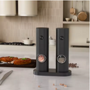 Moedor elétrico de sal e pimenta Angel & Home, com corpo de plástico preto e moedores ajustáveis para temperar alimentos.