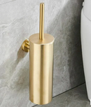Porta escova de banheiro em aço inoxidável escovado com suporte para escova, design moderno e resistente.