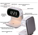 Relógio de Mesa Digital Despertador e Carregado Sem Fio Led - 3 em 1