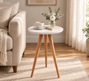 Mesinha de Canto Lateral Retrô Redonda Off White/Mesa de Apoio Decorativa para Sala e Quarto