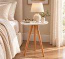 Mesinha de Canto Lateral Retrô Redonda Off White/Mesa de Apoio Decorativa para Sala e Quarto