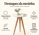 Mesinha de Canto Lateral Retrô Redonda Off White/Mesa de Apoio Decorativa para Sala e Quarto