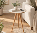 Mesinha de Canto Lateral Retrô Redonda Wood White/Mesa de Apoio Decorativa para Sala e Quarto