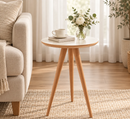 Mesinha de Canto Lateral Retrô Redonda Wood White/Mesa de Apoio Decorativa para Sala e Quarto
