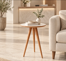 Mesinha de Canto Lateral Retrô Redonda Wood White/Mesa de Apoio Decorativa para Sala e Quarto