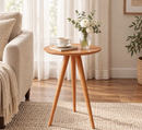 Mesinha de Canto Lateral Retrô Redonda Wood/Mesa de Apoio Decorativa para Sala e Quarto
