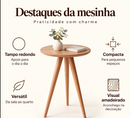 Mesinha de Canto Lateral Retrô Redonda Wood/Mesa de Apoio Decorativa para Sala e Quarto