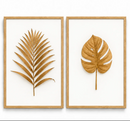 Kit 2 Quadros Decorativos para Sala/Cozinha Folhas Douradas - Carvalho