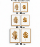 Kit 2 Quadros Decorativos para Sala/Cozinha Folhas Douradas - Carvalho