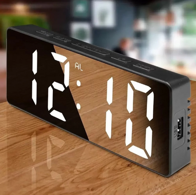 Despertador Digital Espelhado em LED com Controle de Som e Tela Grande
