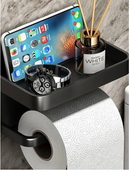 Suporte Porta Papel Higiênico em Metal Preto com Apoio para Celular - Angel & Home