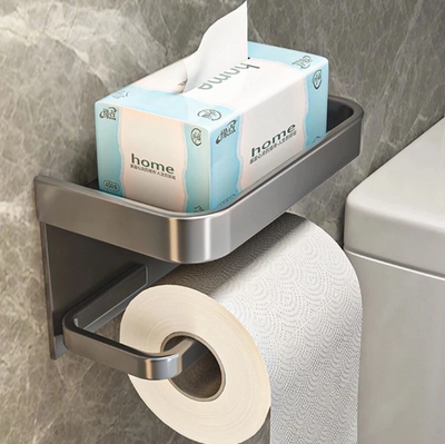 Porta Papel Higiênico de Parede para Banheiro - Cinza