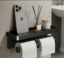 Porta-Papel Higiênico de Parede Moderno Duplo para Banheiro - Preto