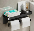 Porta-Papel Higiênico de Parede Moderno Duplo para Banheiro - Preto