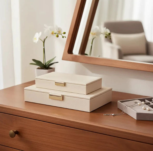 Conjunto 2 Caixas Decorativas Multiuso em MDF com Revestimento em PU