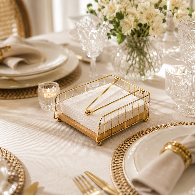Porta guardanapo de bambu Angel & Home, organizador decorativo para mesa, cozinha e área gourmet.
