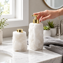 Kit Banheiro Pedra Natural Bruta Dourado | Difusor, Saboneteira e Bandeja para Lavabo Luxo
