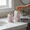 Kit Banheiro Pedra Natural Bruta Dourado | Difusor, Saboneteira e Bandeja para Lavabo Luxo