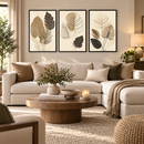 Kit 3 Quadros Decorativos 60x40 Folhagem Dourada | Mosaico Abstrato Moderno em MDF