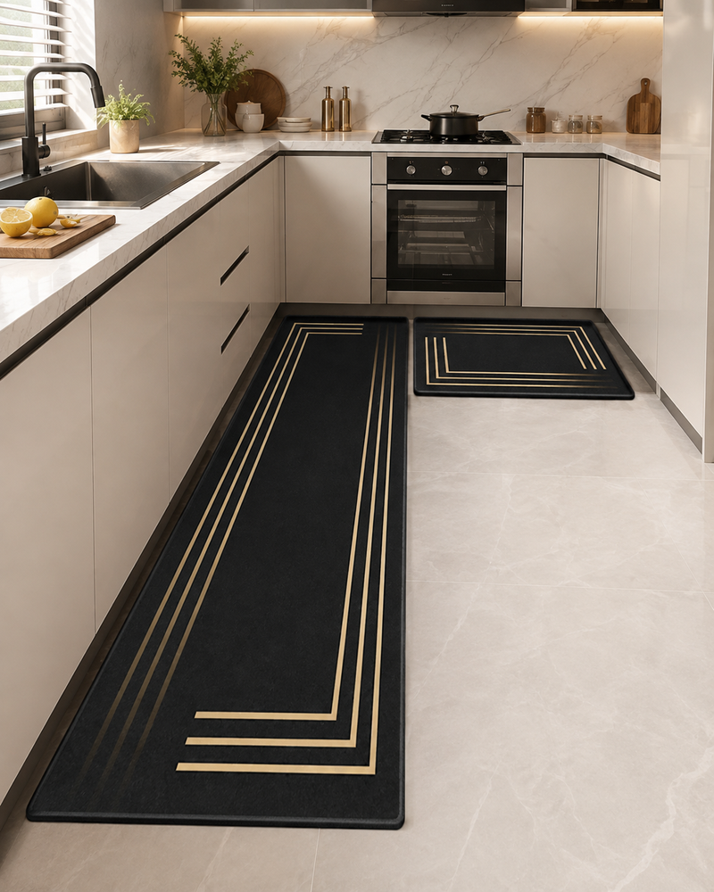 Tapete antiderrapante e absorvente para cozinha da Angel & Home, preto, com superfície macia e resistente.