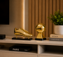 Kit Futebol Decorativo Luxo | Chuteira Dourada + Bola Dourada para Festa e Decoração