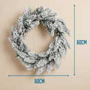 Guirlanda de Natal Nevada para Porta 45 cm ou 60 cm, Verde com Neve Branca