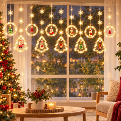 Cortina de Luz LED de Natal 3,5 m com 138 LEDs e 10 Pingentes para Janela, Varanda e Árvore