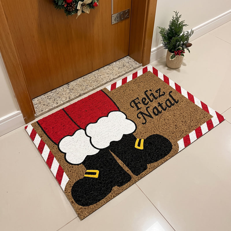 Tapete Capacho de Natal Feliz Natal em Vinil 60 x 40 cm Antiderrapante para Entrada