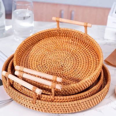 Bandeja Decorativa Redonda de Vime Rattan - Premium