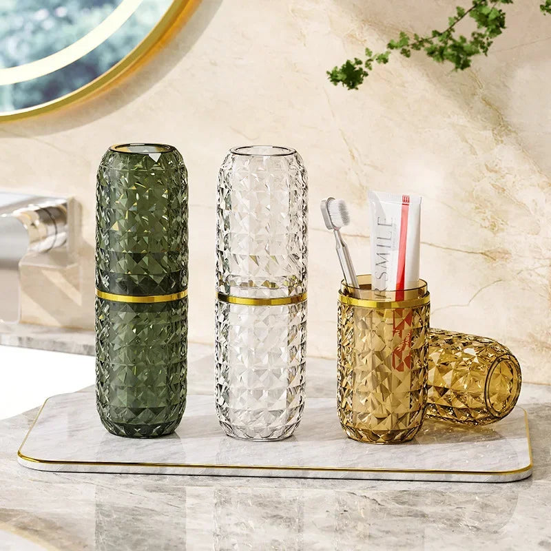 Porta-escova de dentes de luxo Angel & Home com tampa, ideal para banheiro elegante e organizado.