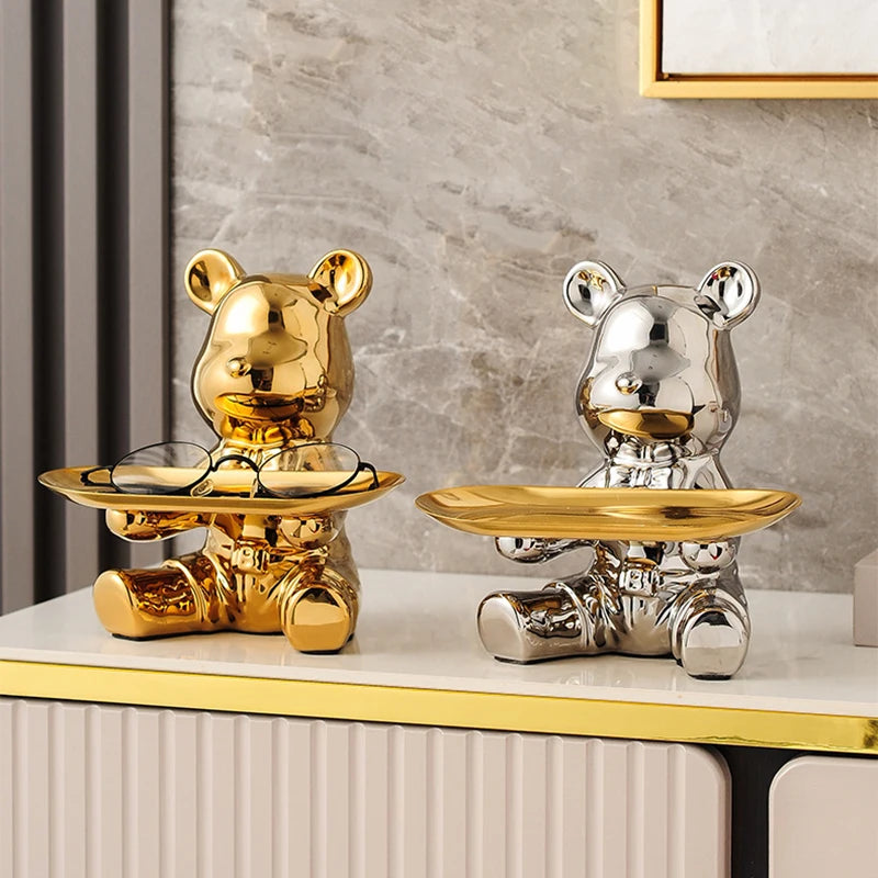 Escultura Decorativa com Bandeja Urso Geométrico - Decoração - Angel & Home
