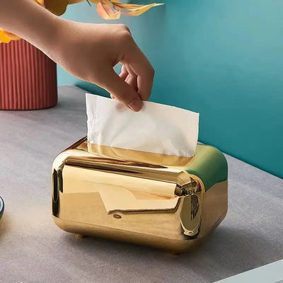 Porta Lenço de Papel Luxo Dourado/Prateado – Caixa Organizadora Decorativa para Mesa e Cozinha