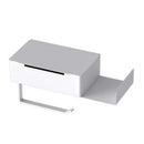 Suporte de parede para papel higiênico Angel & Home com gaveta para banheiro, em acabamento moderno e funcional.