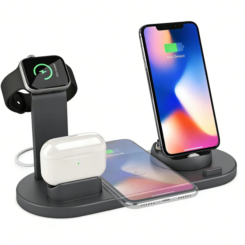 Estação de carregamento 7 em 1 Angel & Home, carregador wireless para smartphone, smartwatch, fones e mais, organizado e moderno