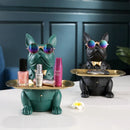 Escultura Decorativa de Cachorro Bulldog com Bandeja e Óculos