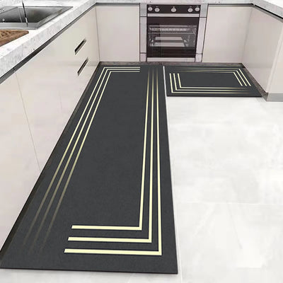 Tapete para Cozinha Antiderrapante Absorvente Versátil - Preto
