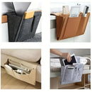 Organizador lateral de cama multifuncional Angel & Home com compartimentos para livros, celular e objetos pessoais ao lado da cama.