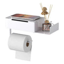Suporte de parede para papel higiênico Angel & Home com gaveta para banheiro, em acabamento moderno e funcional.