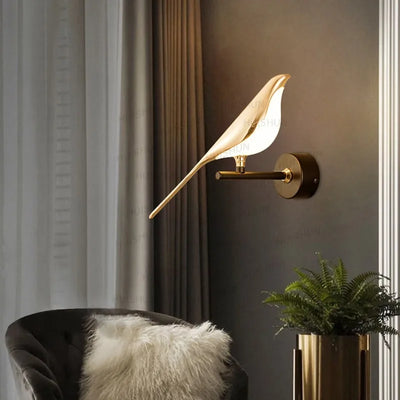 Arandela de Parede Interna para Quarto/Sala Dourada LED Pássaro