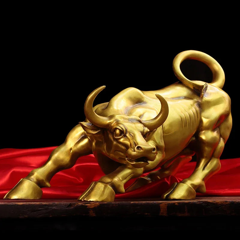 Copper Brass Bull Wall Street Cattle Sculpture Cow Statue Mascot Ornament Office Decor Exquisite Crafts Gift - Angel & Home